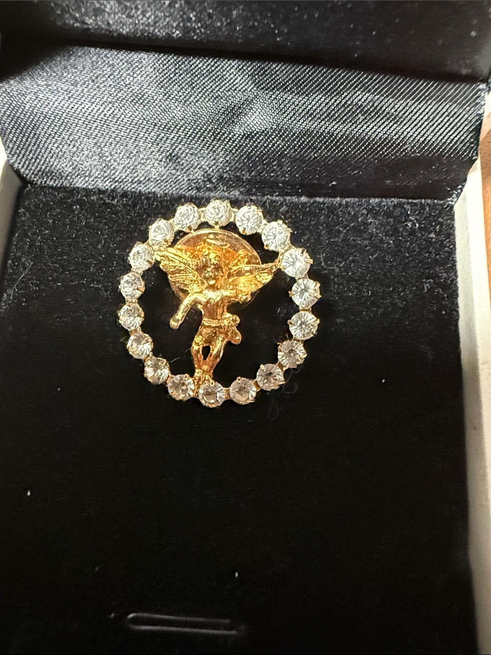 Gold Angel Circle Brooch with Clear Crystal Halo